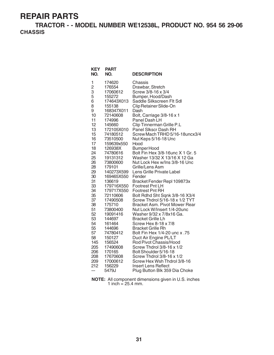 Repair parts | Weed Eater 183670 User Manual | Page 31 / 48