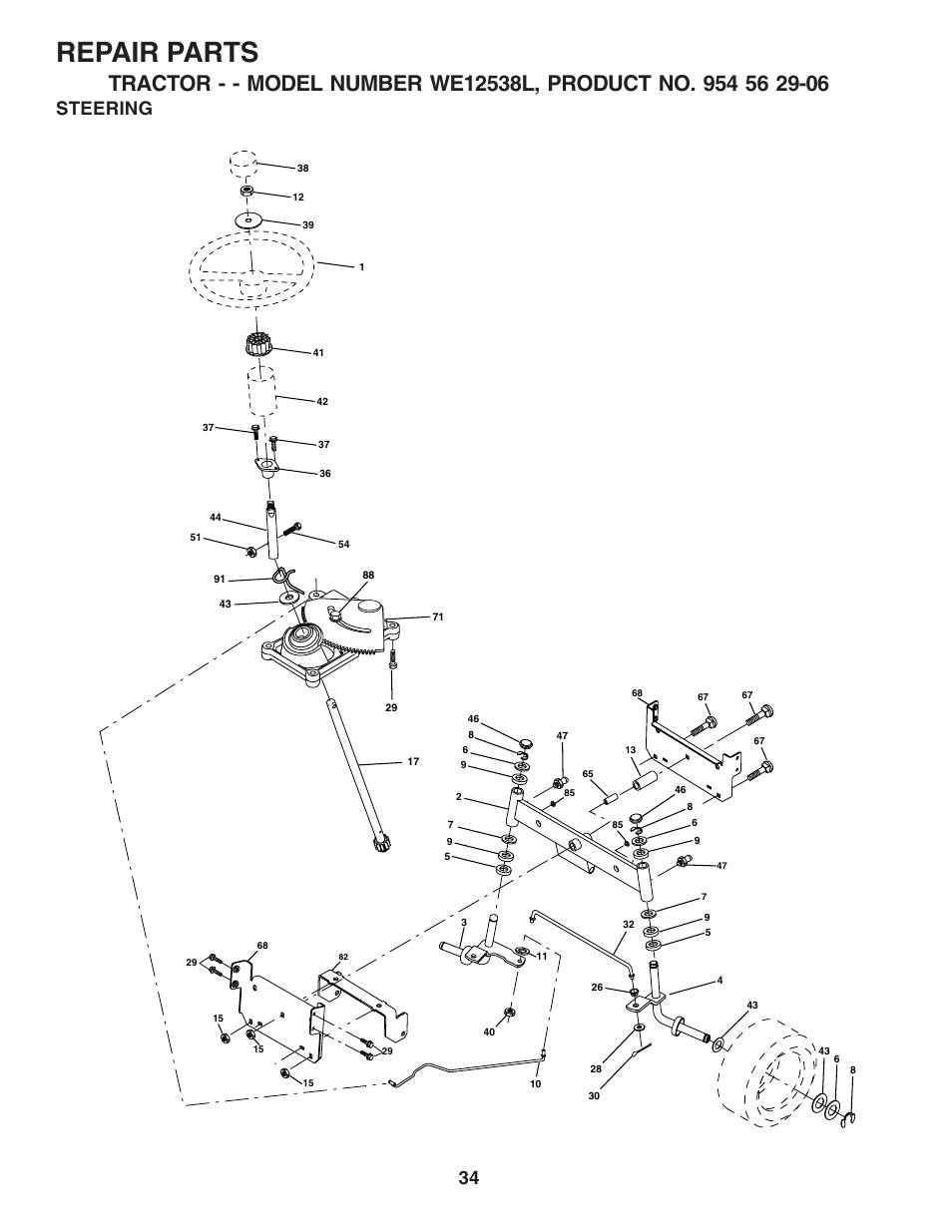 Repair parts, Steering | Weed Eater 183670 User Manual | Page 34 / 48