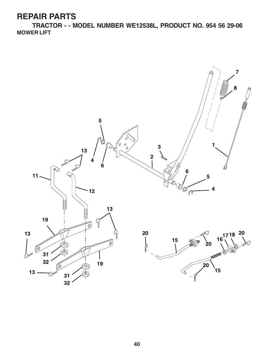 Repair parts | Weed Eater 183670 User Manual | Page 40 / 48