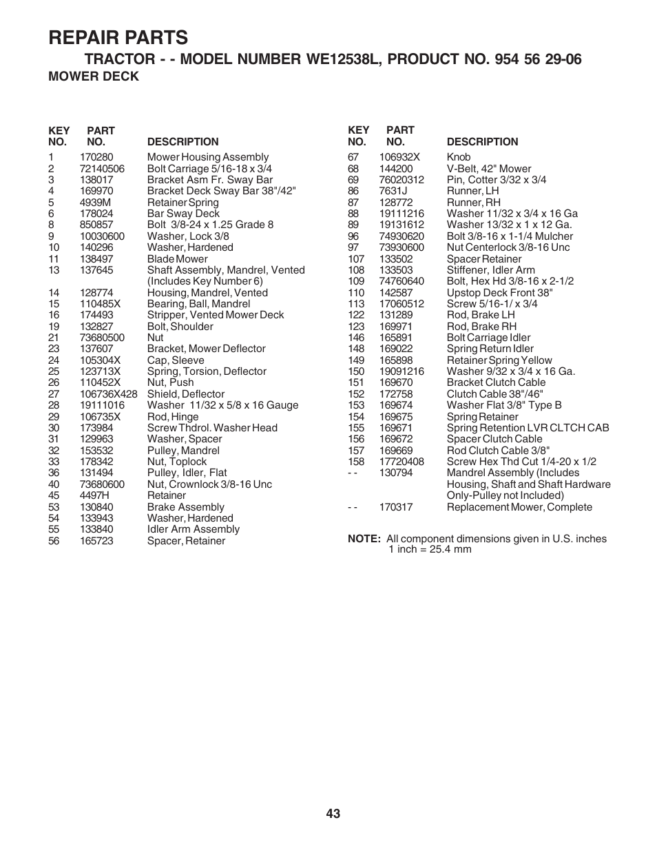 Repair parts | Weed Eater 183670 User Manual | Page 43 / 48