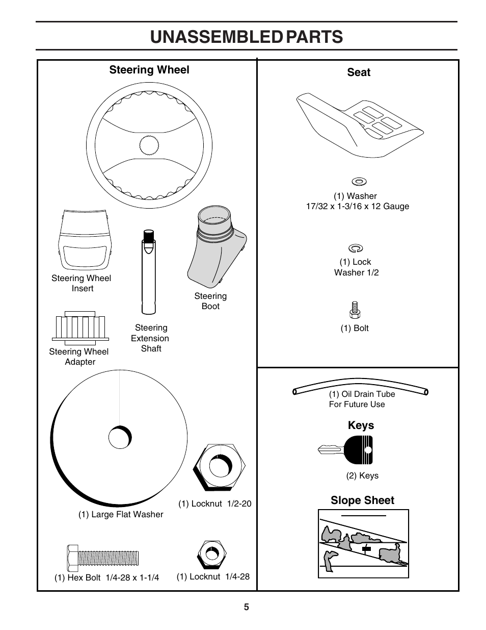 Unassembled parts | Weed Eater 183670 User Manual | Page 5 / 48