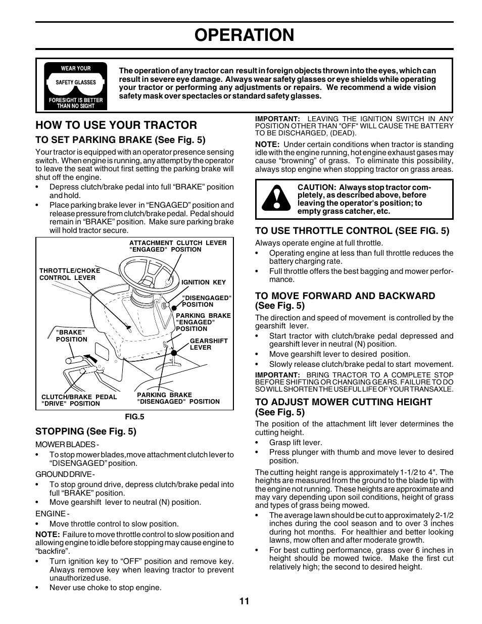 Operation, How to use your tractor | Weed Eater 176840 User Manual | Page 11 / 48