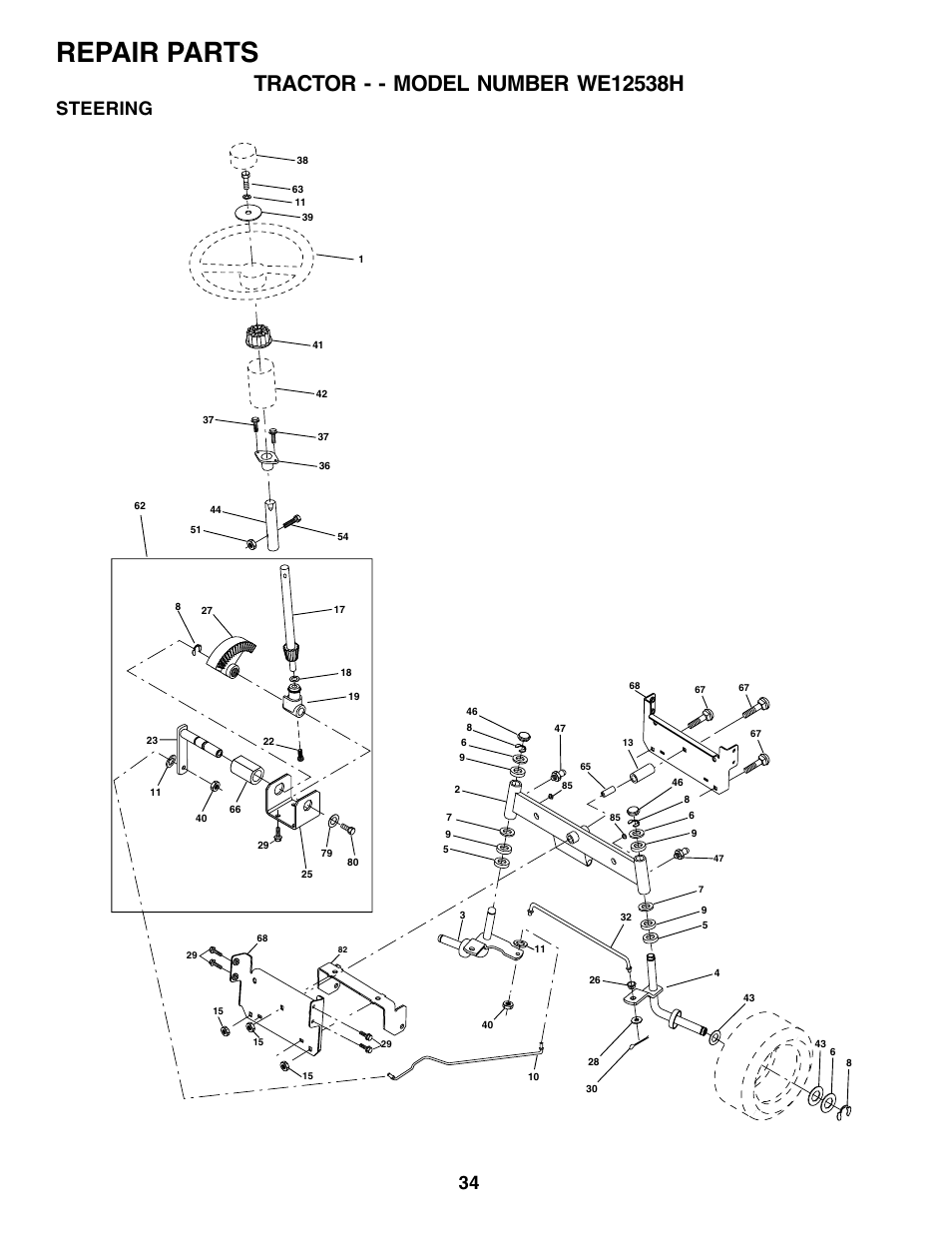 Repair parts, Steering | Weed Eater 176840 User Manual | Page 34 / 48