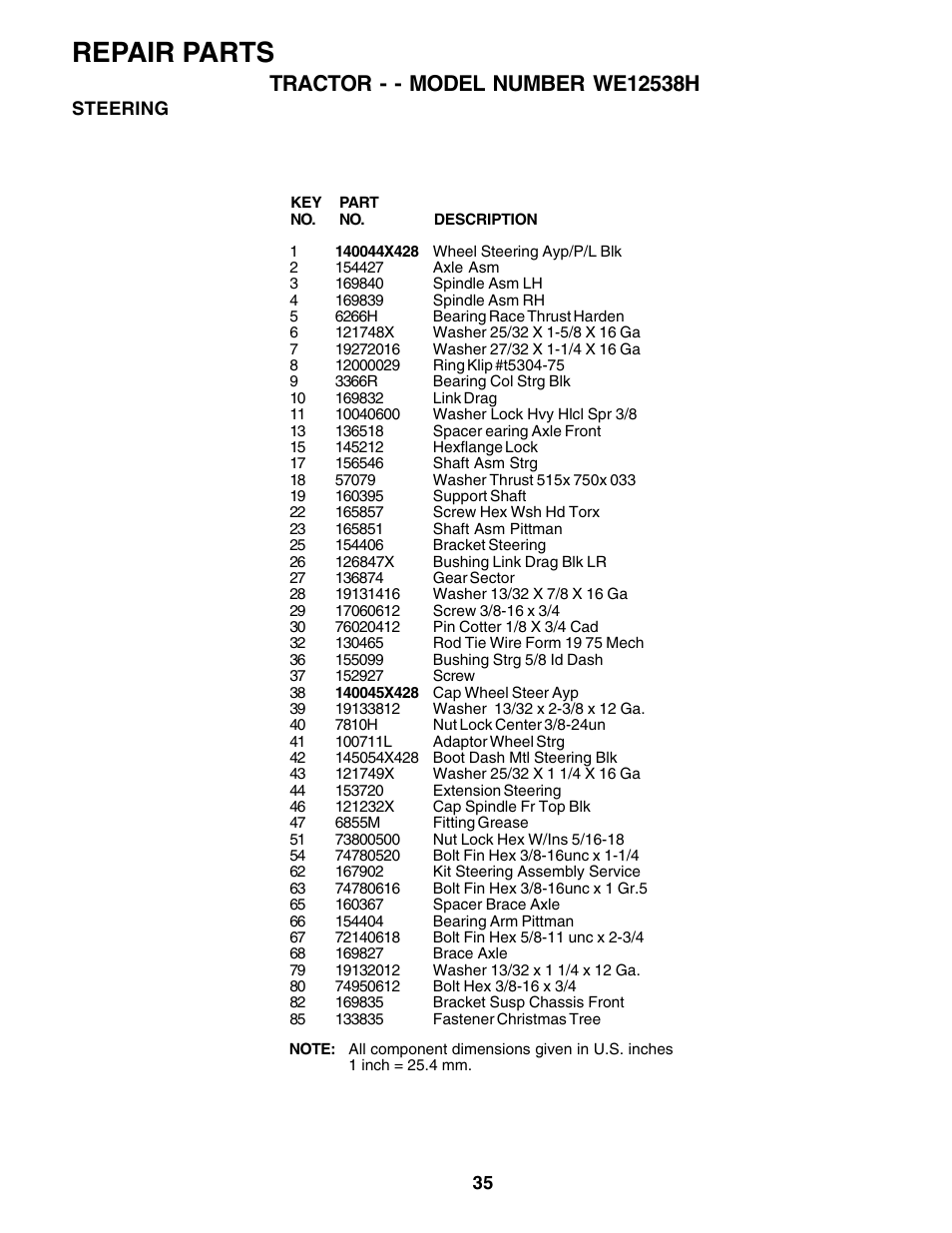 Repair parts | Weed Eater 176840 User Manual | Page 35 / 48
