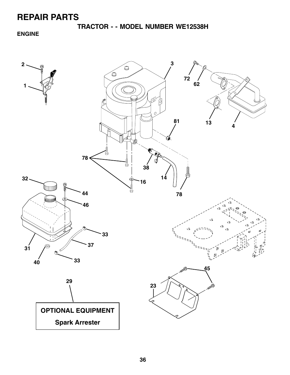 Repair parts | Weed Eater 176840 User Manual | Page 36 / 48