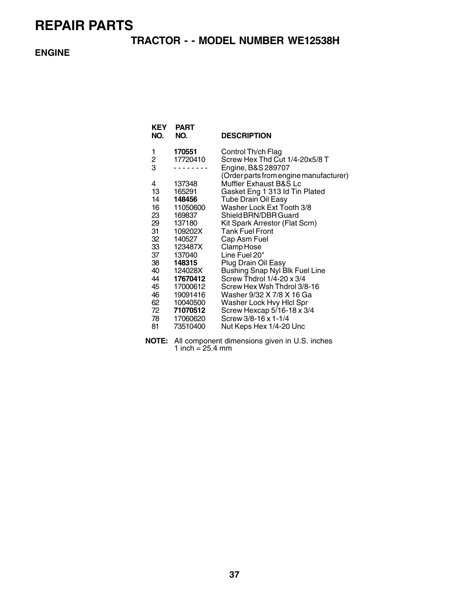 Repair parts | Weed Eater 176840 User Manual | Page 37 / 48