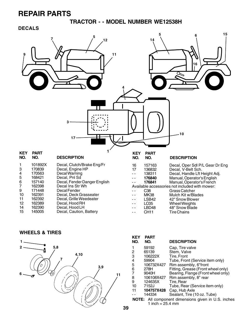 Repair parts | Weed Eater 176840 User Manual | Page 39 / 48