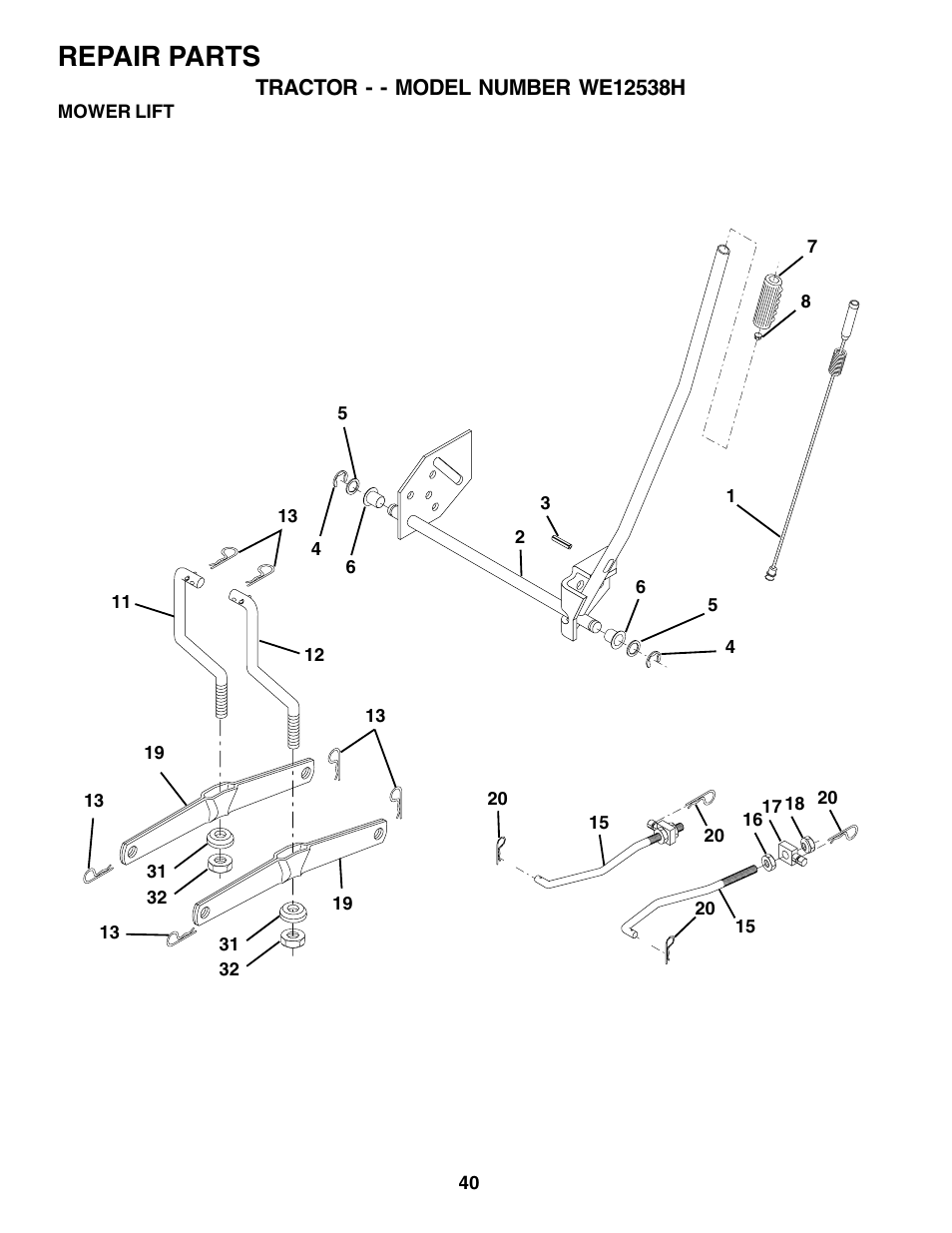 Repair parts | Weed Eater 176840 User Manual | Page 40 / 48