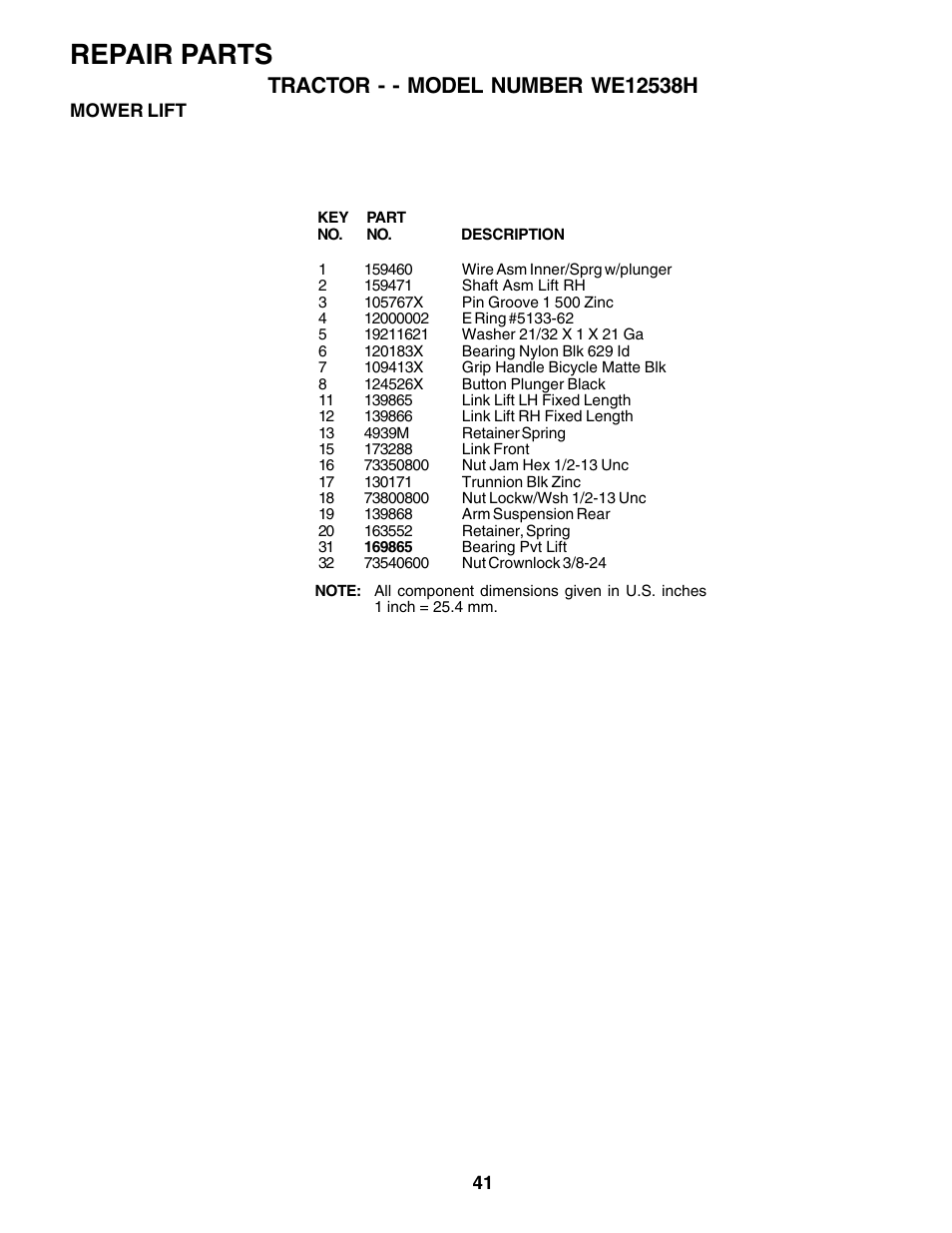 Repair parts | Weed Eater 176840 User Manual | Page 41 / 48