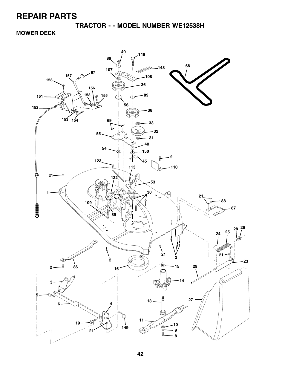 Repair parts, Mower deck | Weed Eater 176840 User Manual | Page 42 / 48