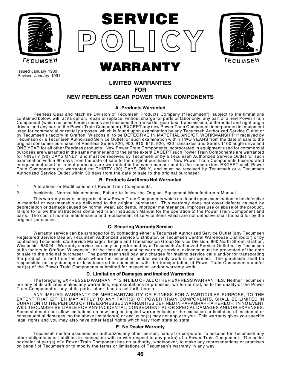 Service, Warranty | Weed Eater 176840 User Manual | Page 46 / 48