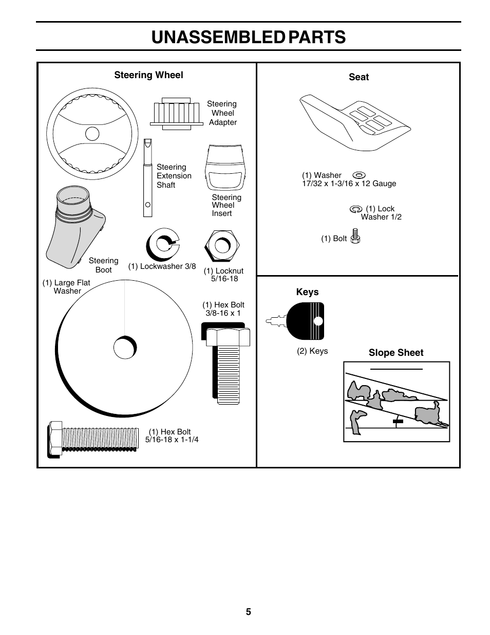 Unassembled parts | Weed Eater 176840 User Manual | Page 5 / 48