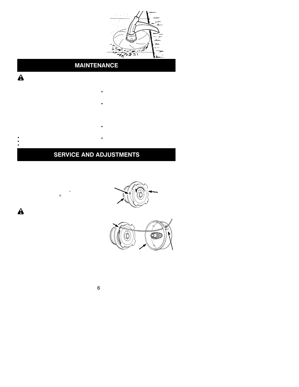 Maintenance, Service and adjustments | Weed Eater 530085765 User Manual | Page 6 / 8