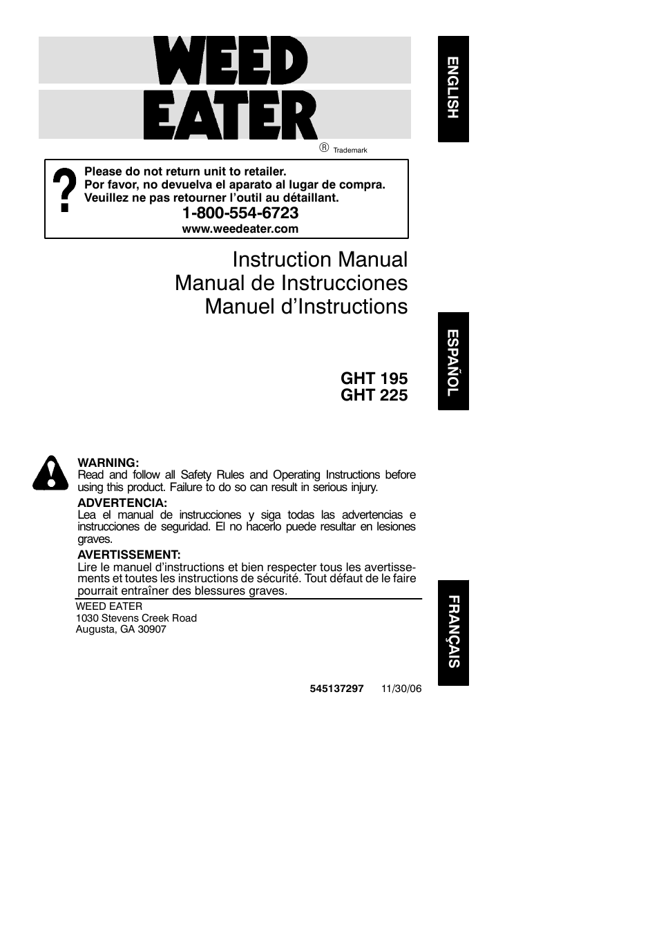 Weed Eater 545137297 User Manual | 11 pages