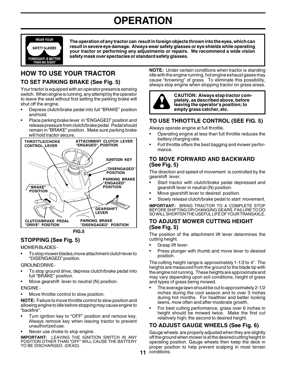 Operation, How to use your tractor | Weed Eater 180530 User Manual | Page 11 / 48