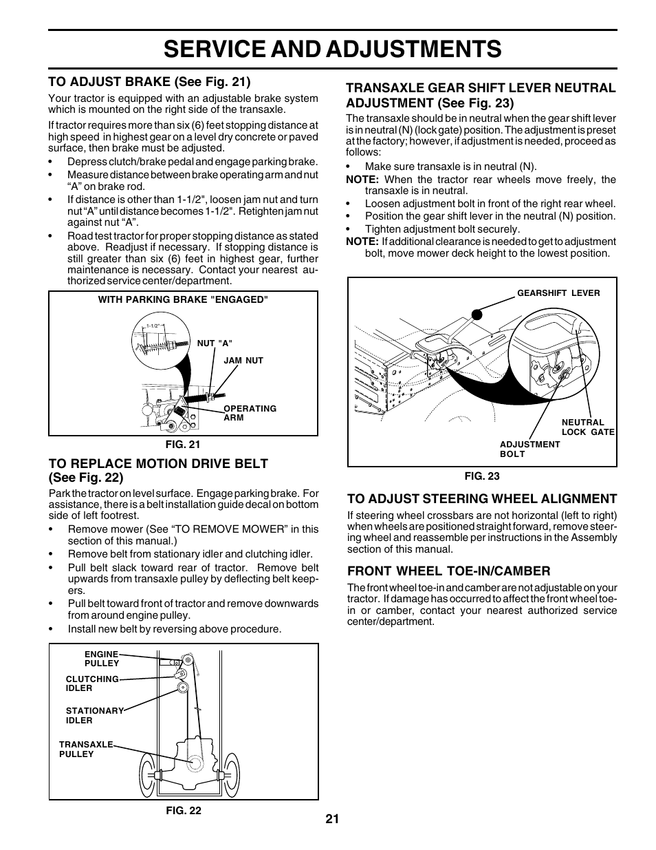Service and adjustments | Weed Eater 180530 User Manual | Page 21 / 48