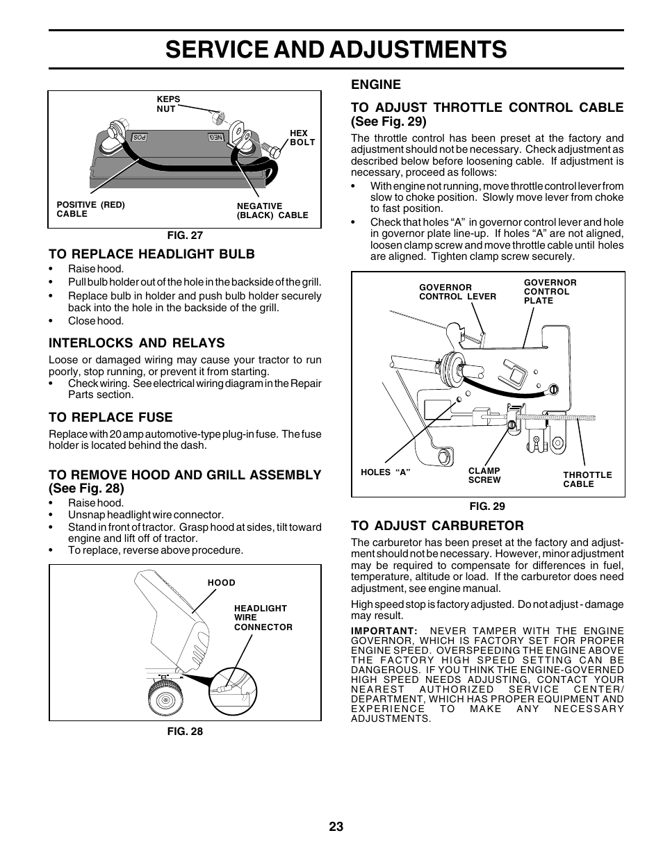 Service and adjustments | Weed Eater 180530 User Manual | Page 23 / 48