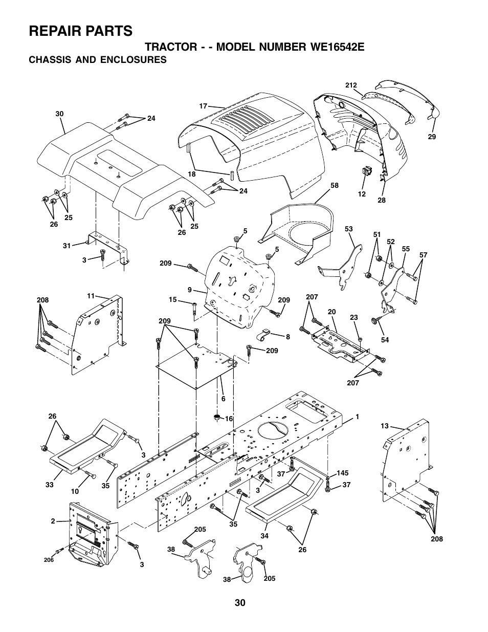 Repair parts, Chassis and enclosures | Weed Eater 180530 User Manual | Page 30 / 48