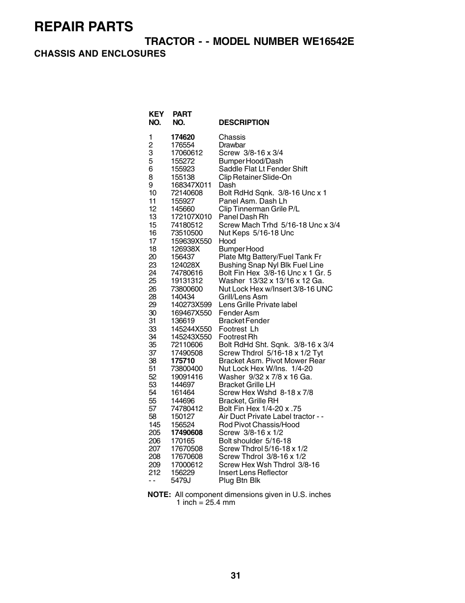 Repair parts | Weed Eater 180530 User Manual | Page 31 / 48