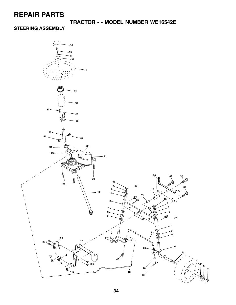 Repair parts, Steering assembly | Weed Eater 180530 User Manual | Page 34 / 48