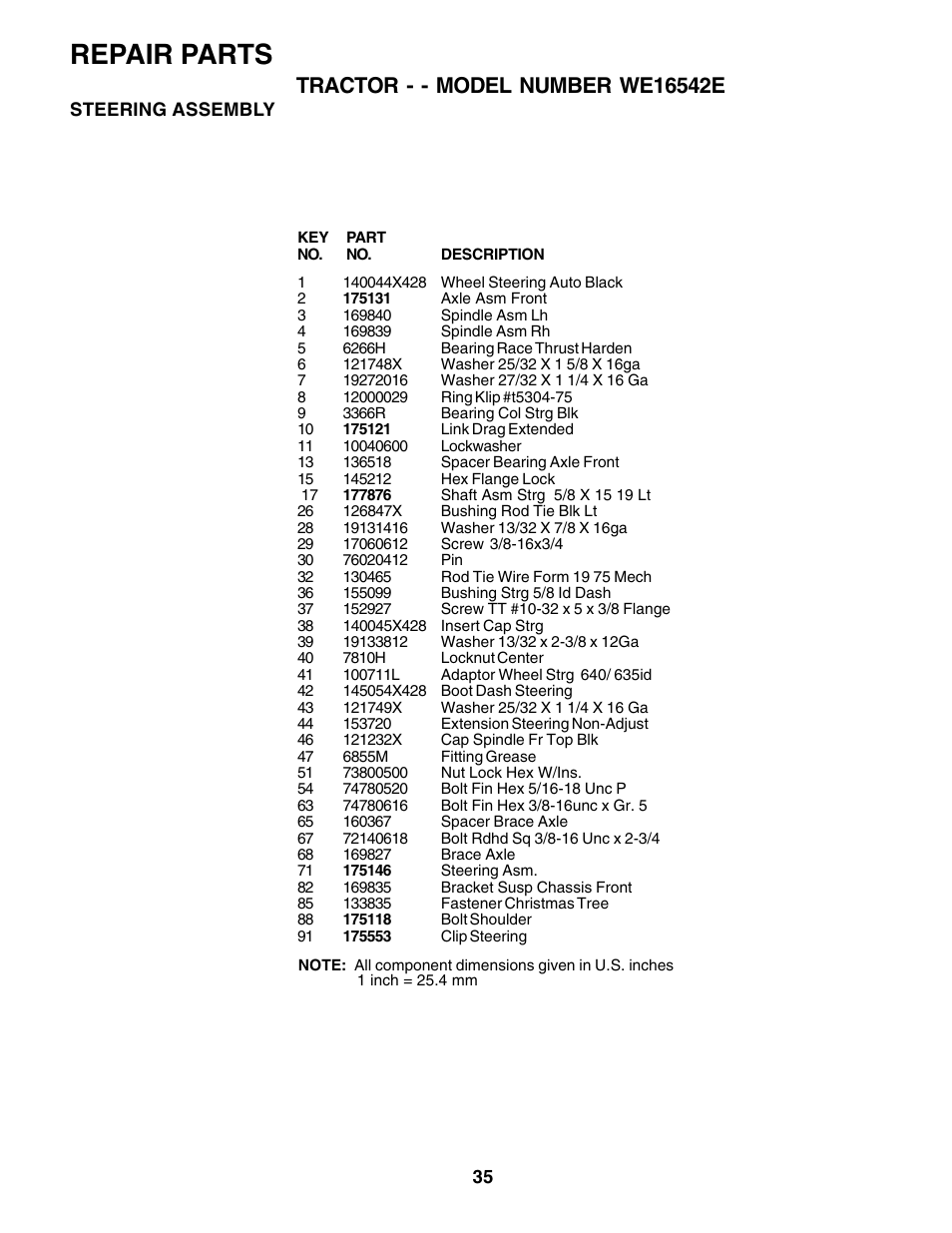 Repair parts | Weed Eater 180530 User Manual | Page 35 / 48