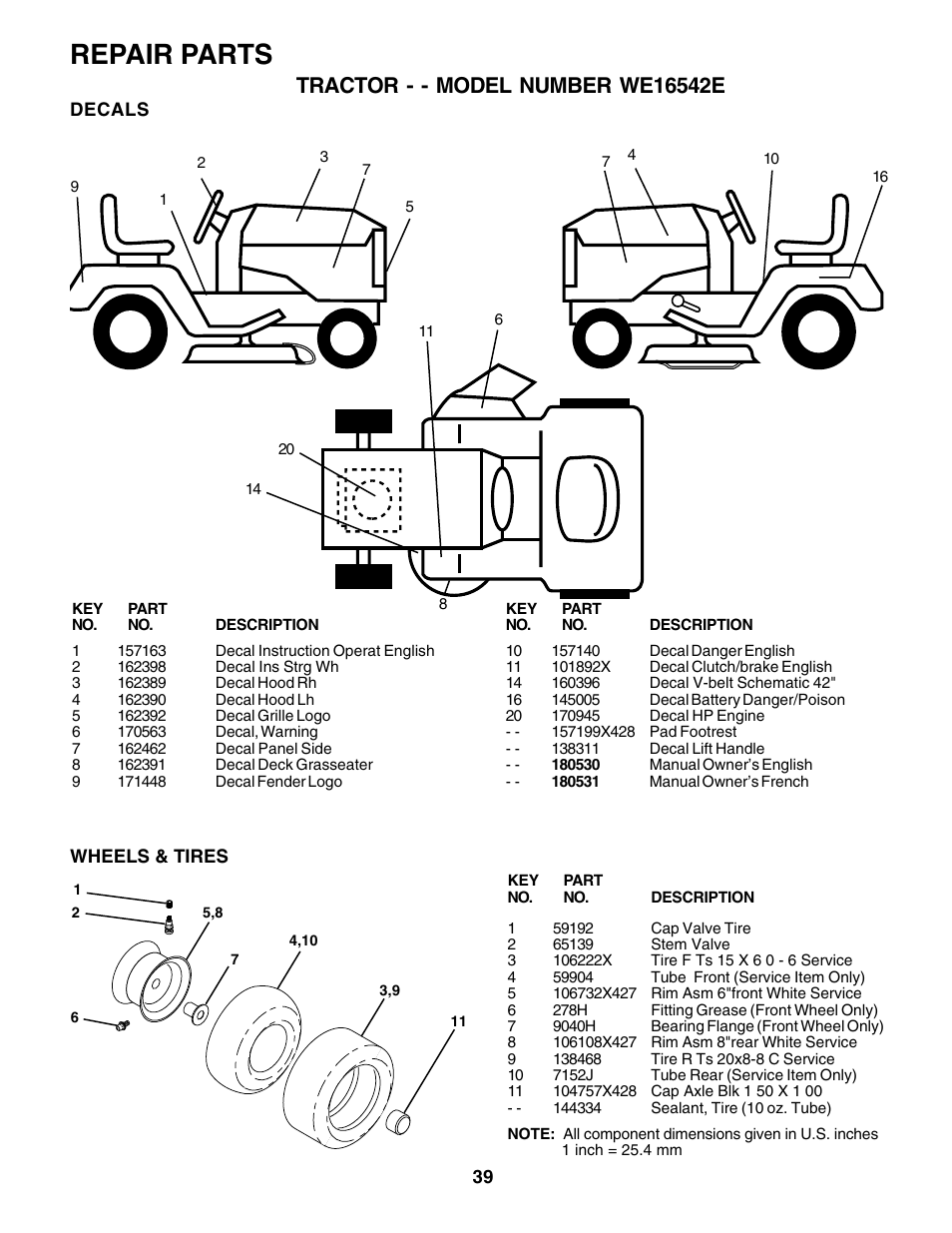 Repair parts | Weed Eater 180530 User Manual | Page 39 / 48