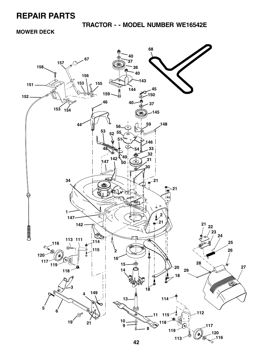Repair parts, Mower deck | Weed Eater 180530 User Manual | Page 42 / 48