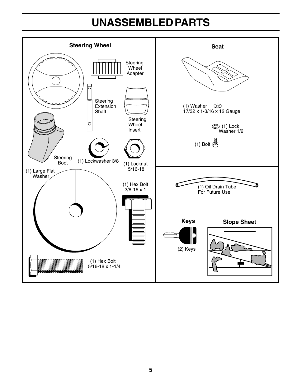 Unassembled parts | Weed Eater 180530 User Manual | Page 5 / 48