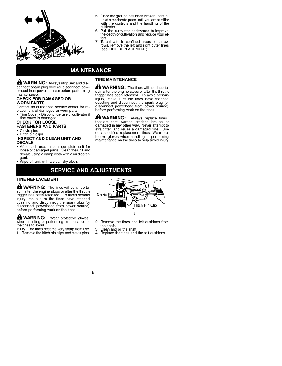 Maintenance, Service and adjustments | Weed Eater 530086786 User Manual | Page 6 / 7