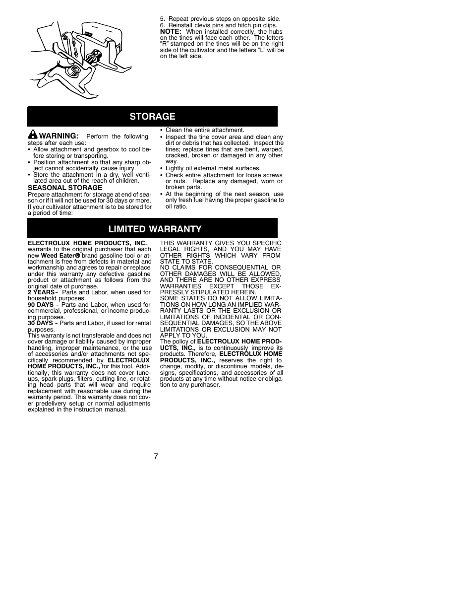 Storage, Limited warranty | Weed Eater 530086786 User Manual | Page 7 / 7