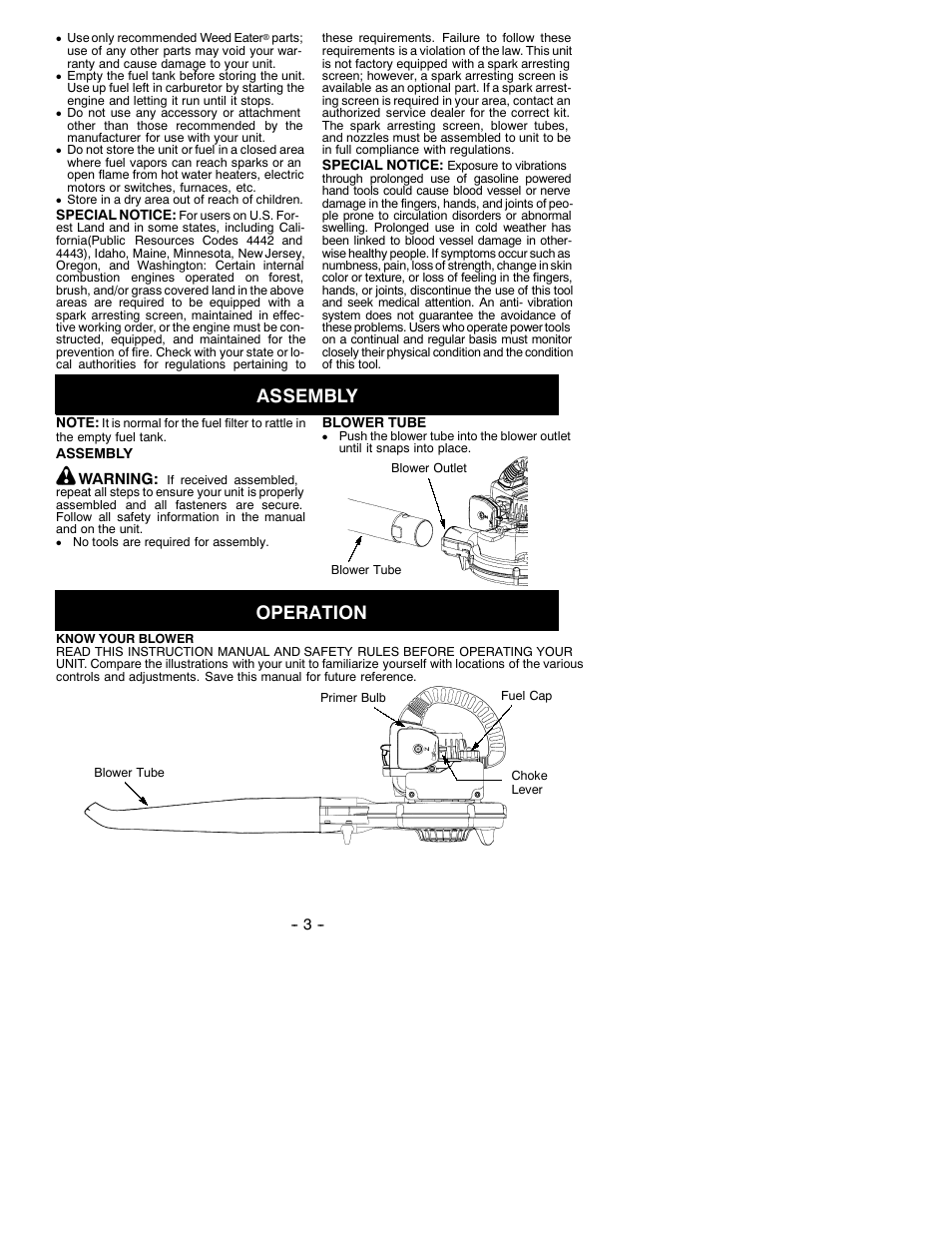 Assembly, Operation | Weed Eater 530088117 User Manual | Page 3 / 9