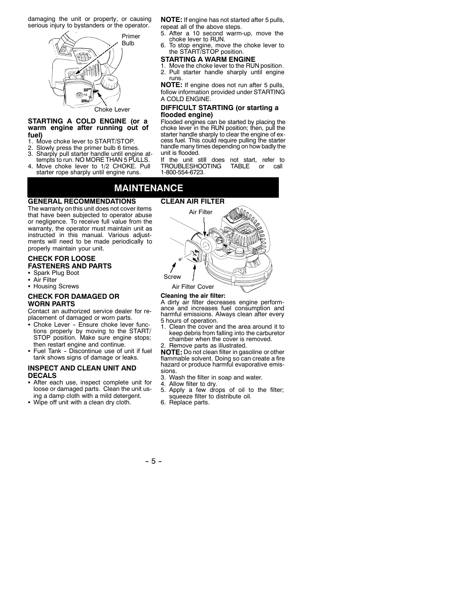 Maintenance | Weed Eater 530088117 User Manual | Page 5 / 9