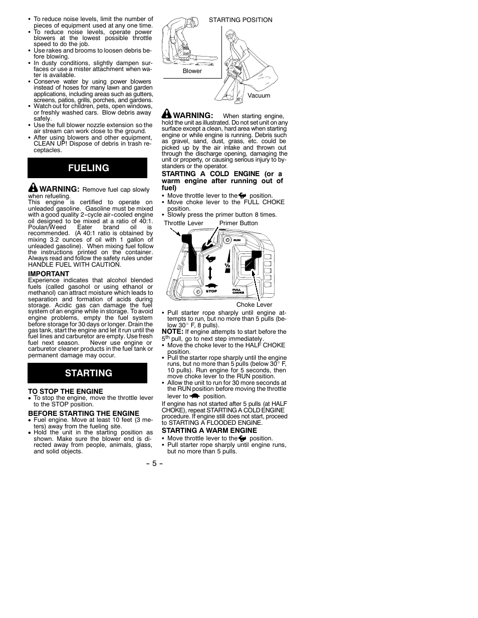 Fueling, Starting | Weed Eater 530086690 User Manual | Page 5 / 9
