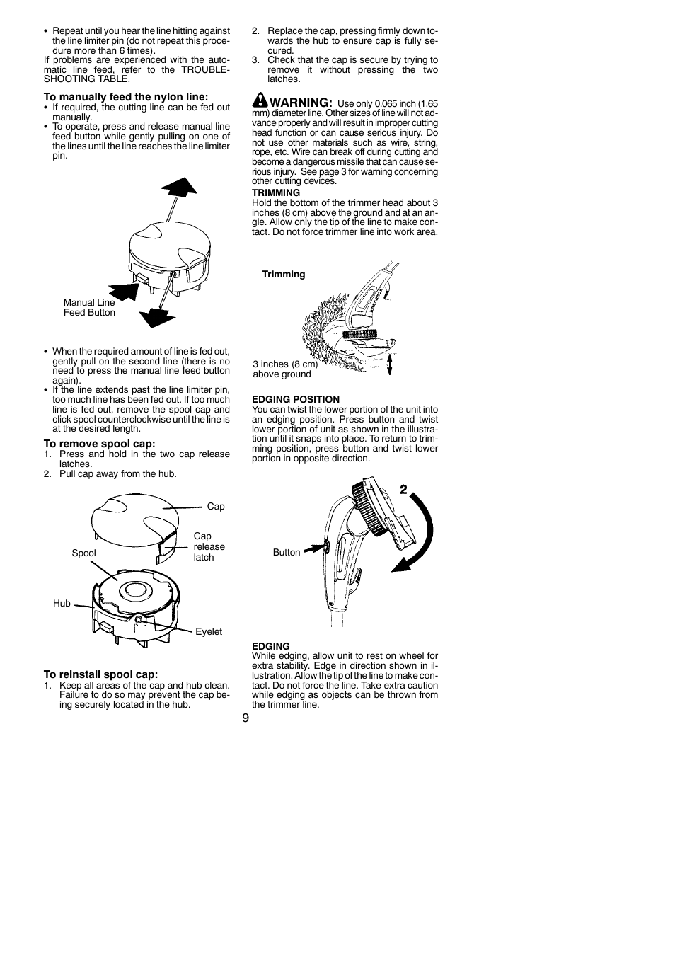 Warning | Weed Eater Twist 'N Edge 600 User Manual | Page 9 / 14