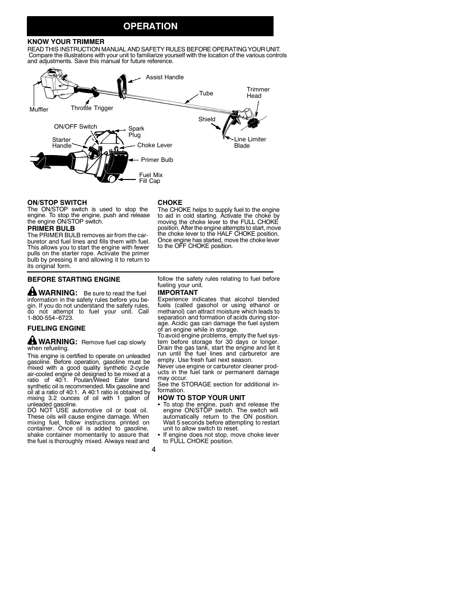 Operation | Weed Eater 530086928 User Manual | Page 4 / 11