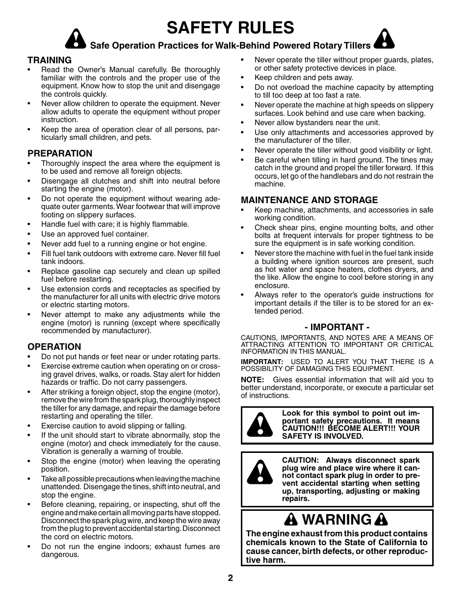 Safety rules, Warning | Weed Eater 186100 User Manual | Page 2 / 28