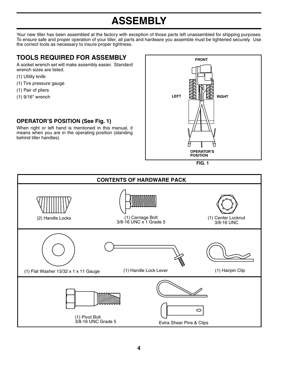 Assembly, Tools required for assembly | Weed Eater 186100 User Manual | Page 4 / 28
