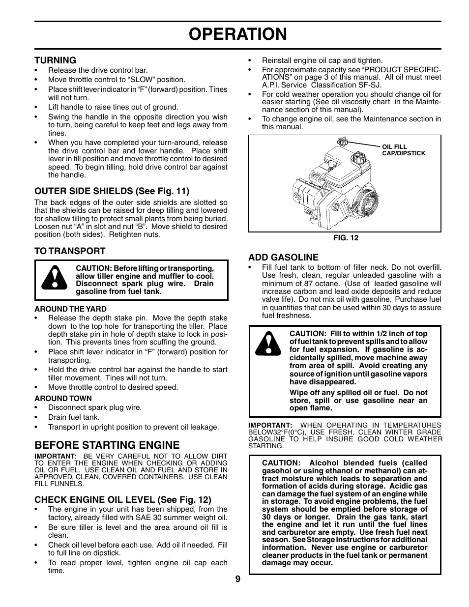 Operation, Before start ing engine | Weed Eater 186100 User Manual | Page 9 / 28