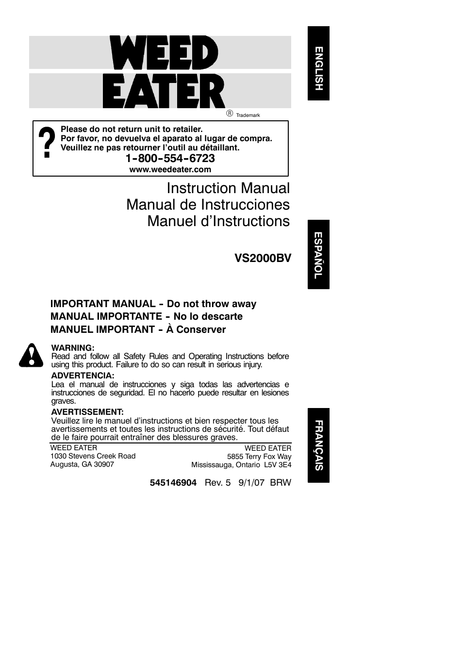 Weed Eater 545146904 User Manual | 14 pages