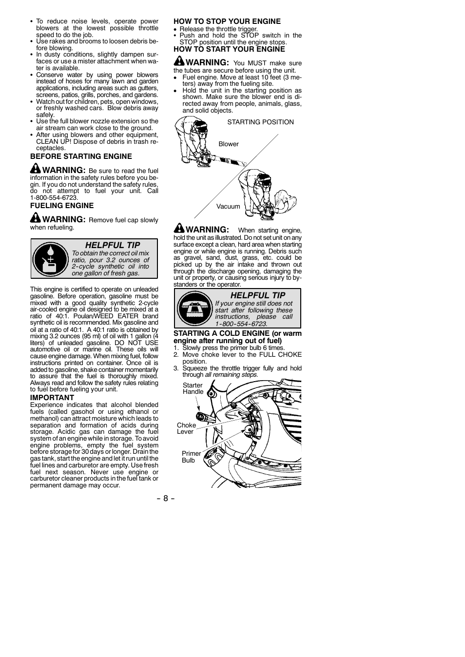 Warning, Helpful tip | Weed Eater 545146904 User Manual | Page 8 / 14