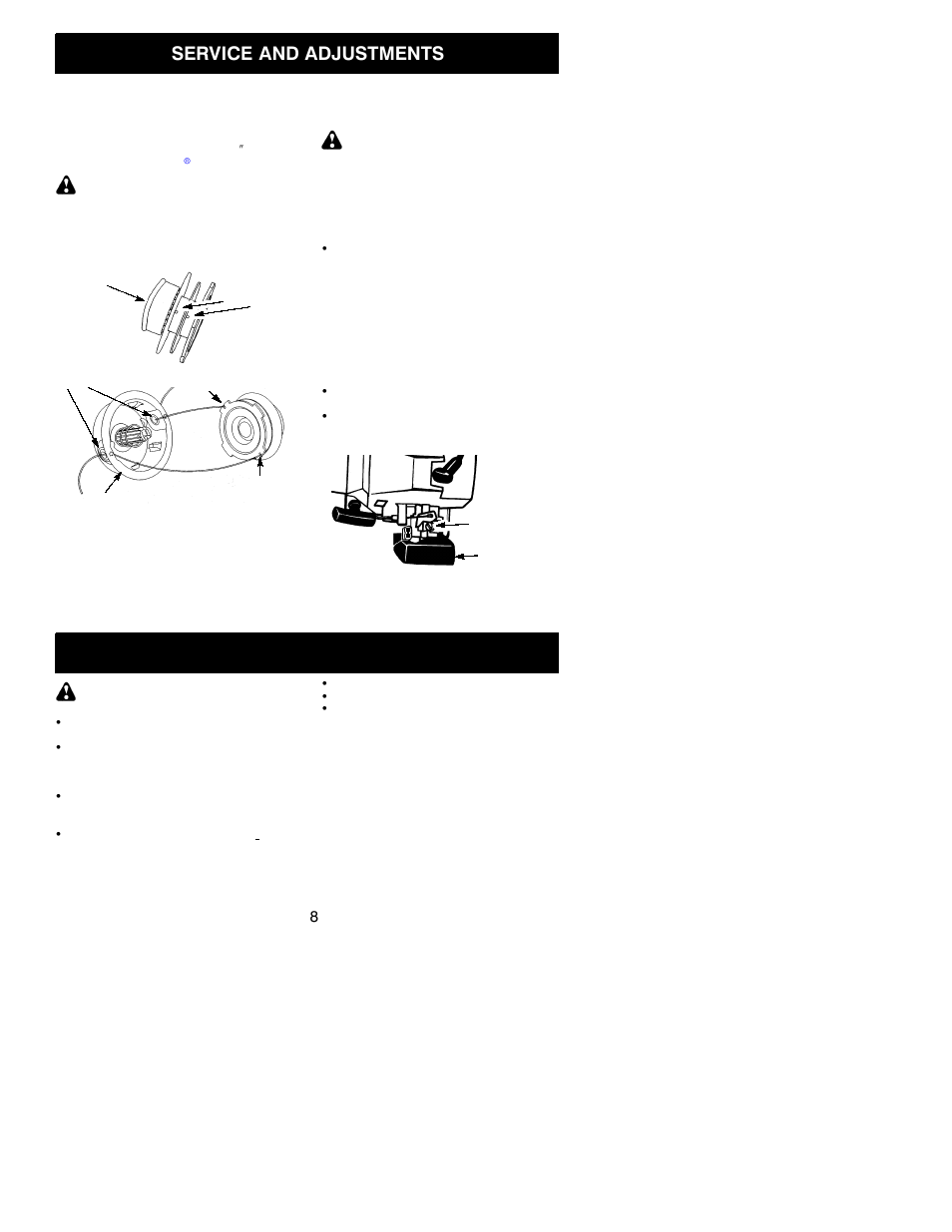Service and adjustments, Storage | Weed Eater 530163440 User Manual | Page 8 / 11