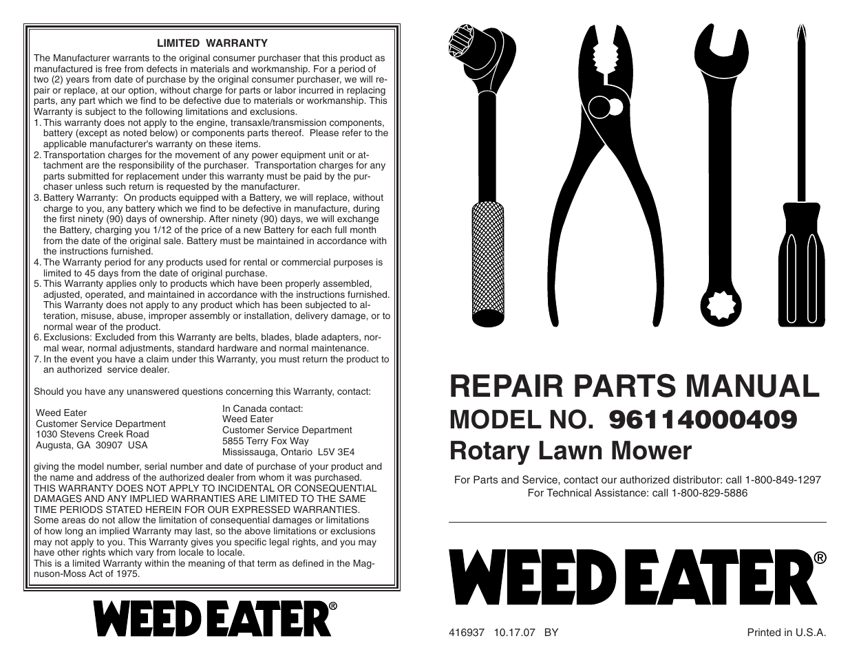 Weed Eater 96114000409 User Manual | 2 pages