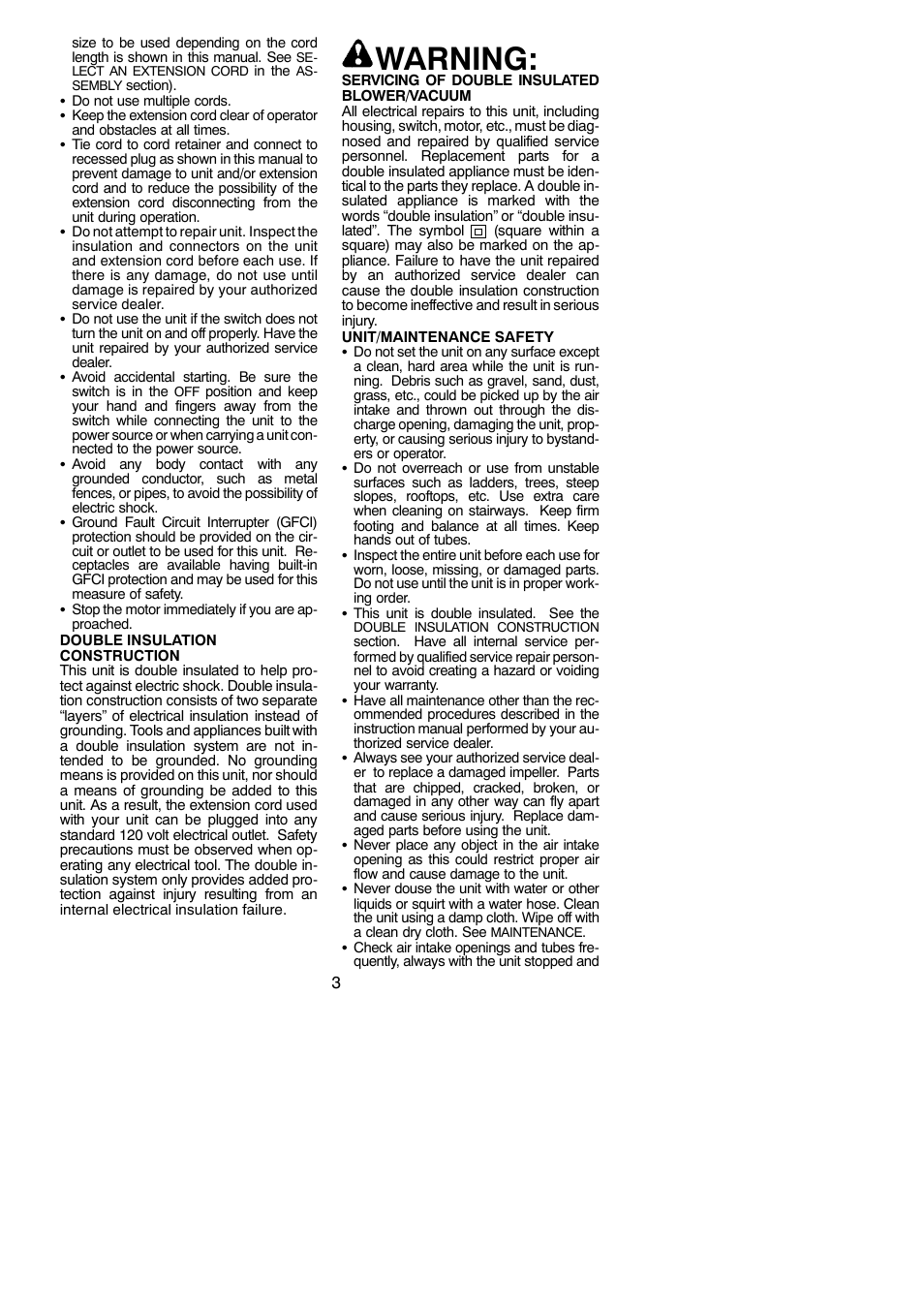 Warning | Weed Eater 952711474 User Manual | Page 3 / 10