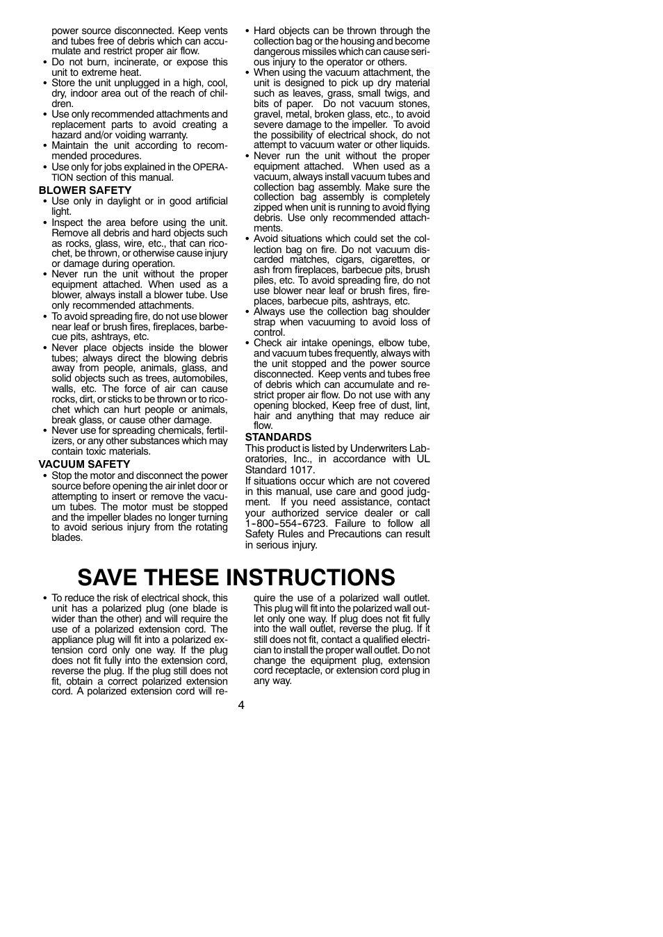 Save these instructions | Weed Eater 952711474 User Manual | Page 4 / 10
