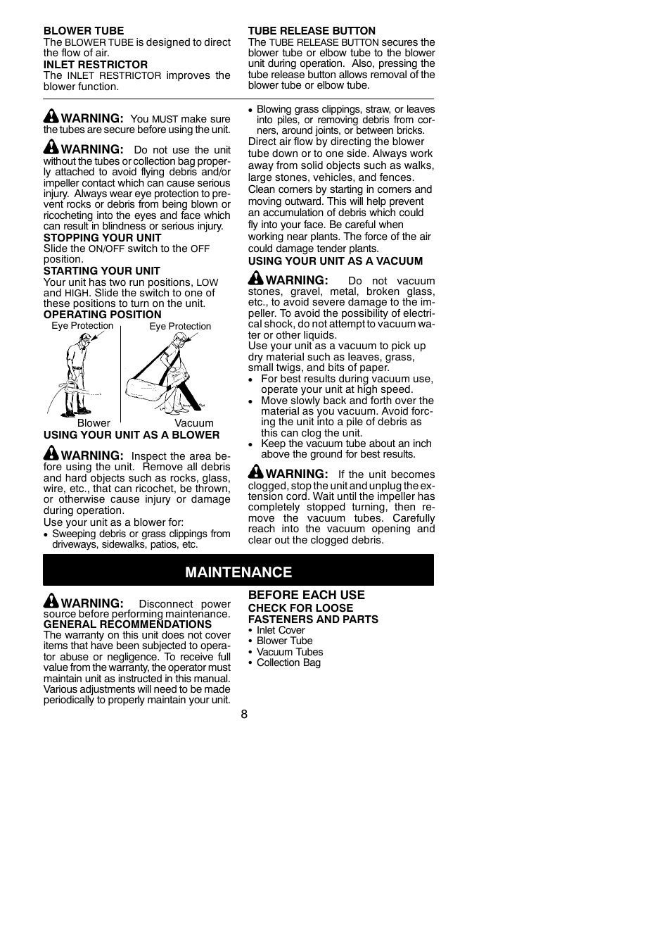 Maintenance | Weed Eater 952711474 User Manual | Page 8 / 10