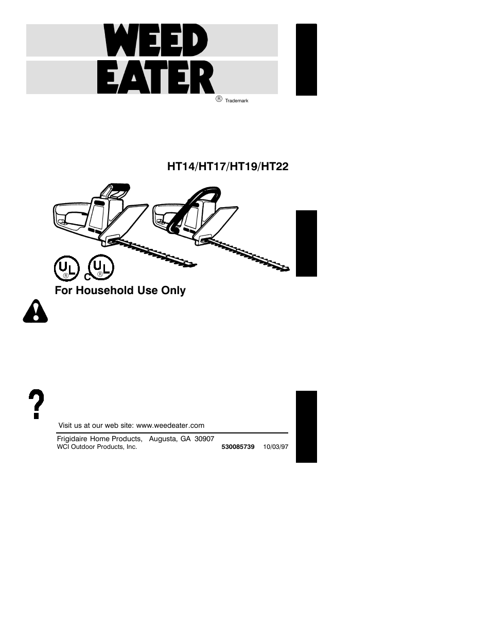 Weed Eater HT22 User Manual | 6 pages