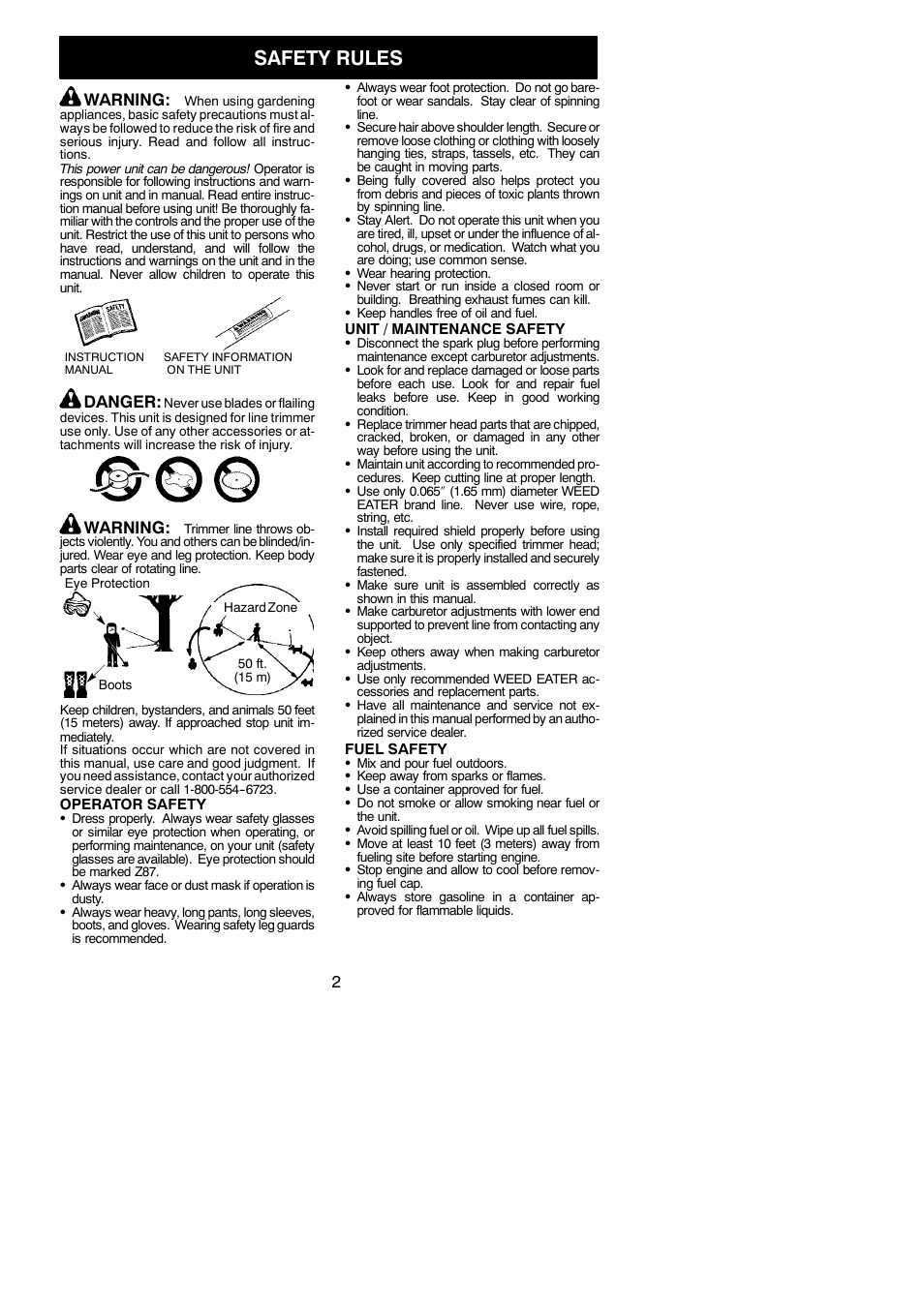 Safety rules, Warning, Danger | Weed Eater 545154699 User Manual | Page 2 / 12