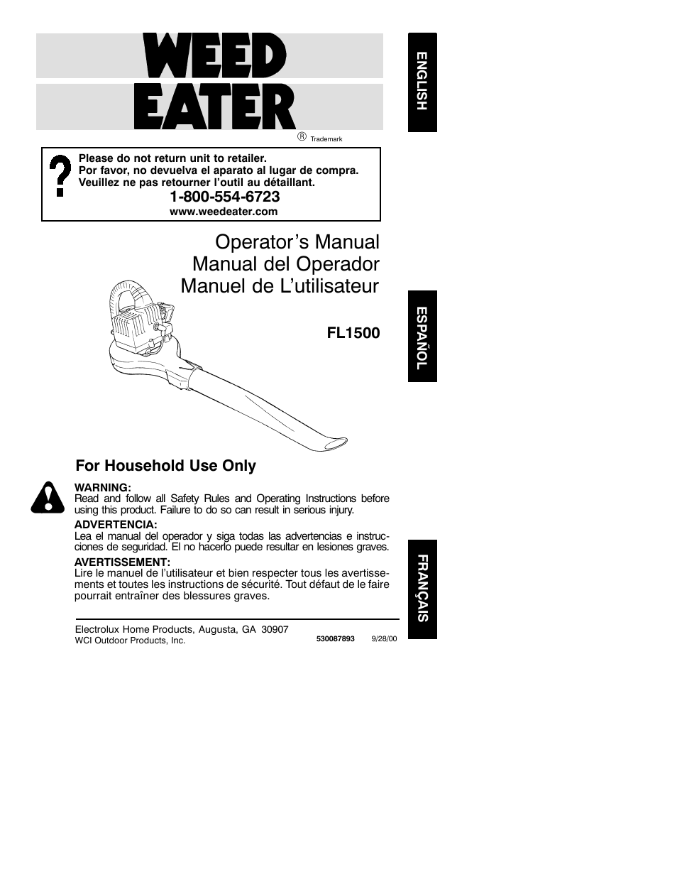 Weed Eater 530087893 User Manual | 6 pages