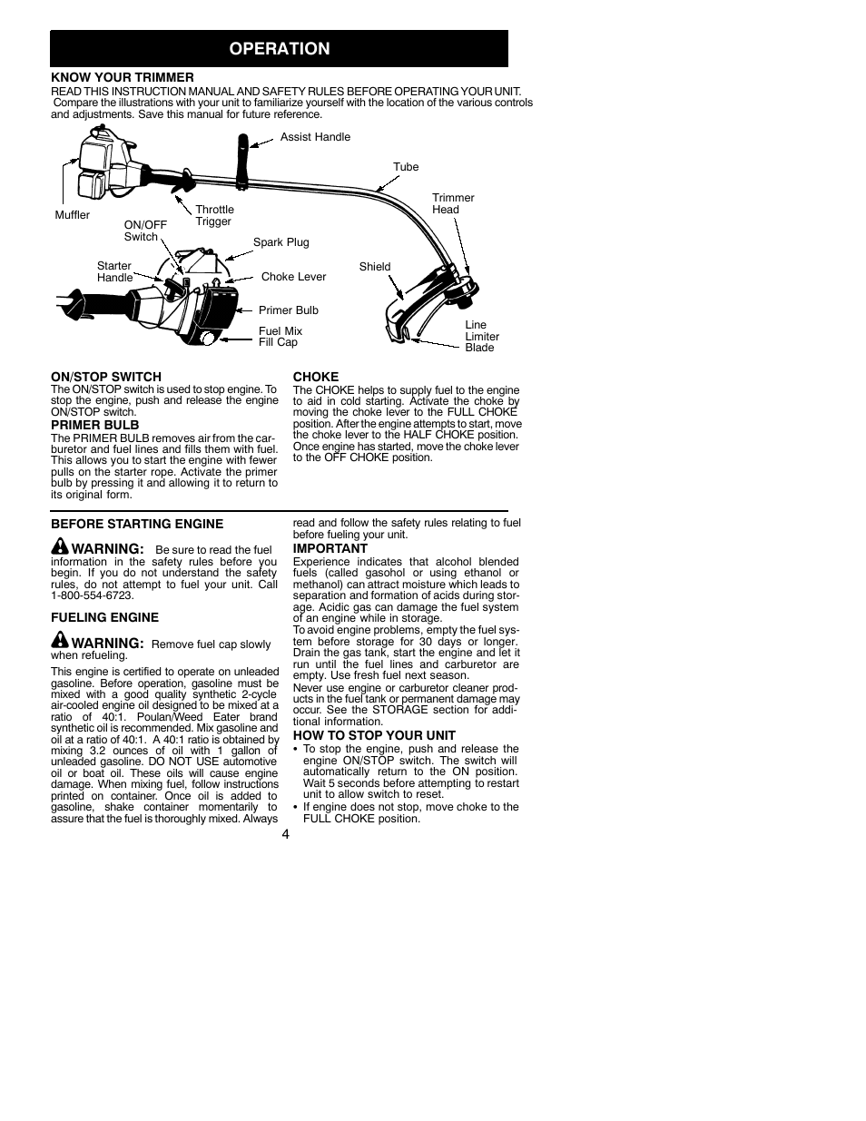 Operation | Weed Eater FeatherLite 530163077 User Manual | Page 4 / 11