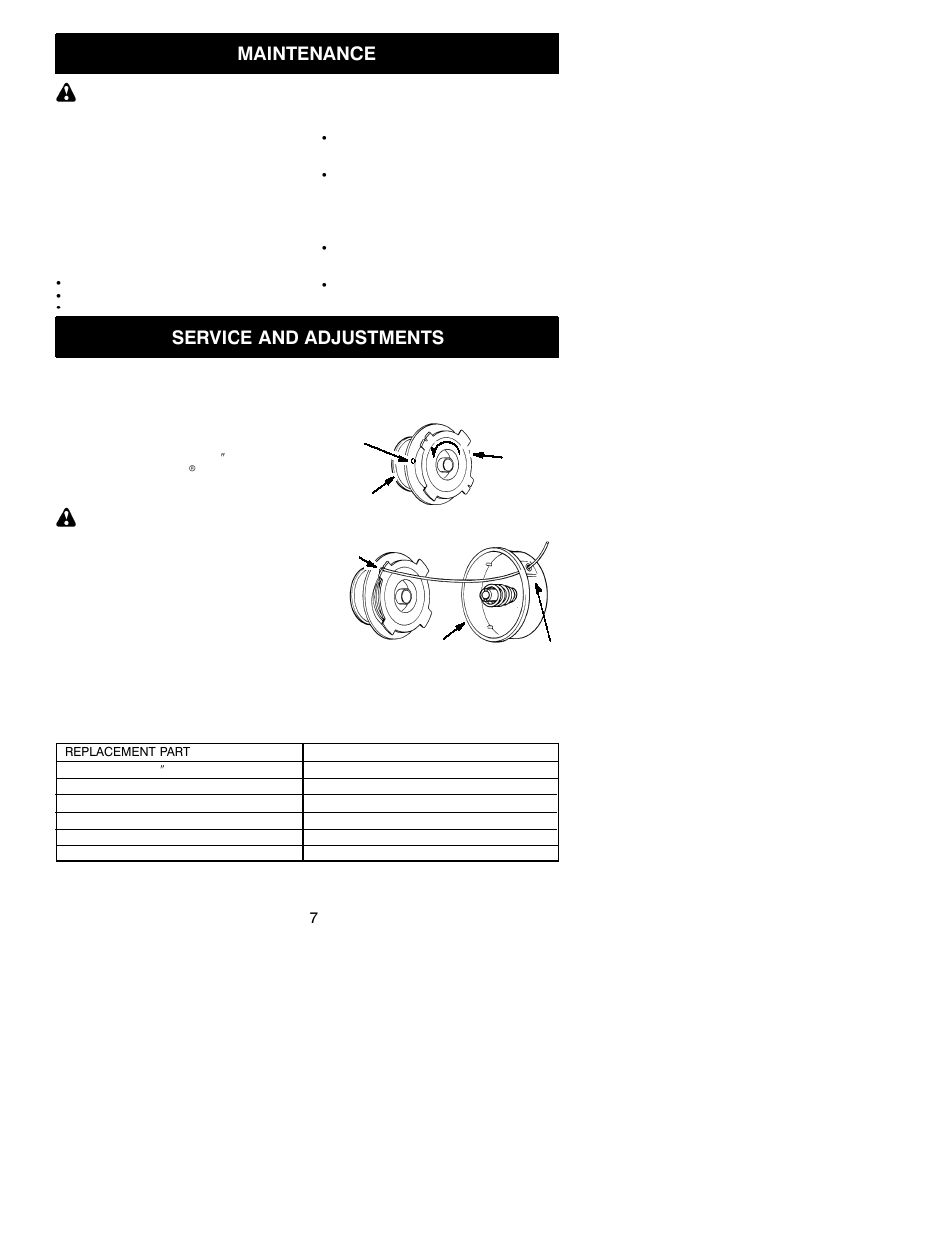 Maintenance, Service and adjustments | Weed Eater RT112 User Manual | Page 7 / 9